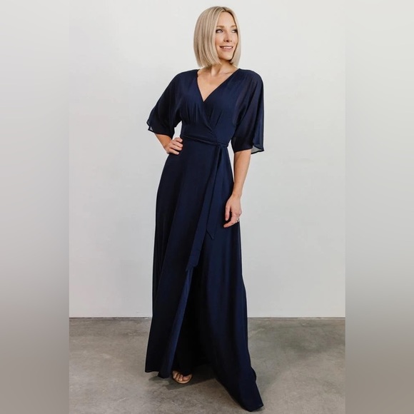 Baltic Born Floor Length Navy Wrap Dress - Picture 6 of 6